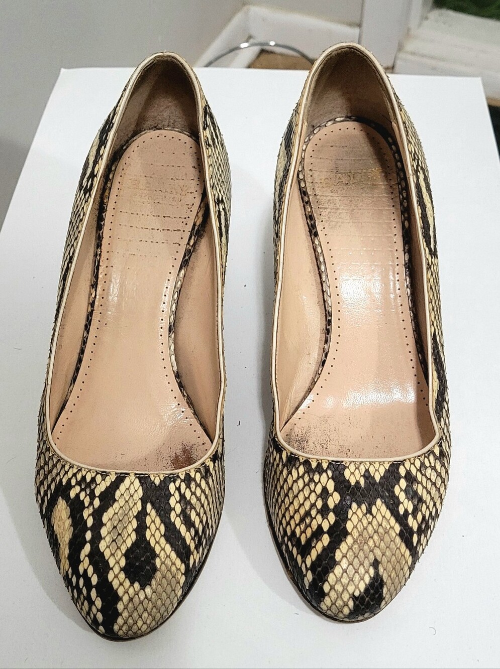 Vintage Bally Snake-Print Pointed Pumps in Cream and Black